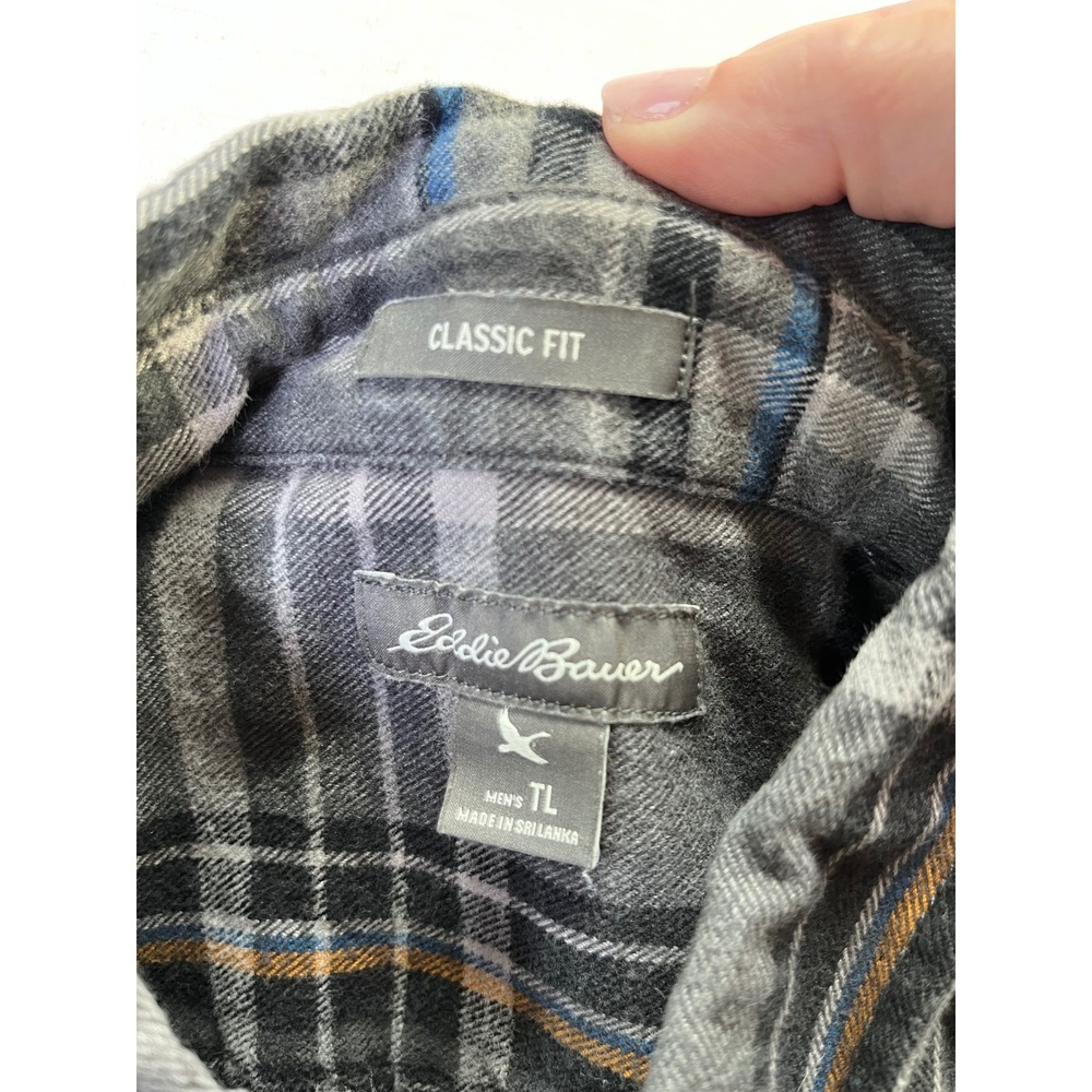 LL Bean, Eddie Bauer‎ Cotton Chamois Flannel L TALL Green Grey Cabincore Staple - Picture 3 of 14